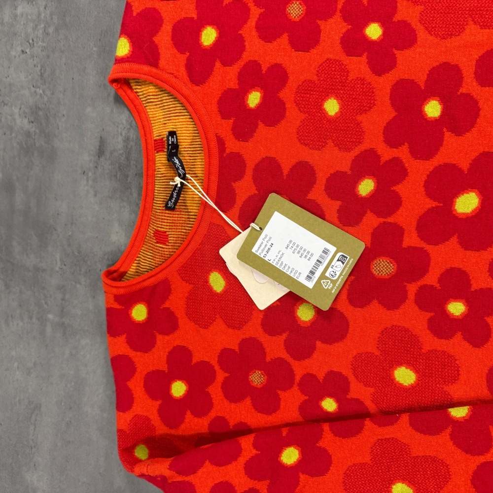 Gudrun Sjoden Sweater Womens L Polli Orange Red Floral Organic Cotton NEW Indie - Picture 5 of 9